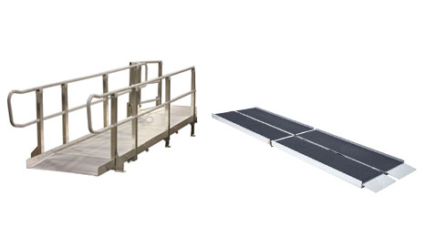 a ramp with railings and one transportable ramp