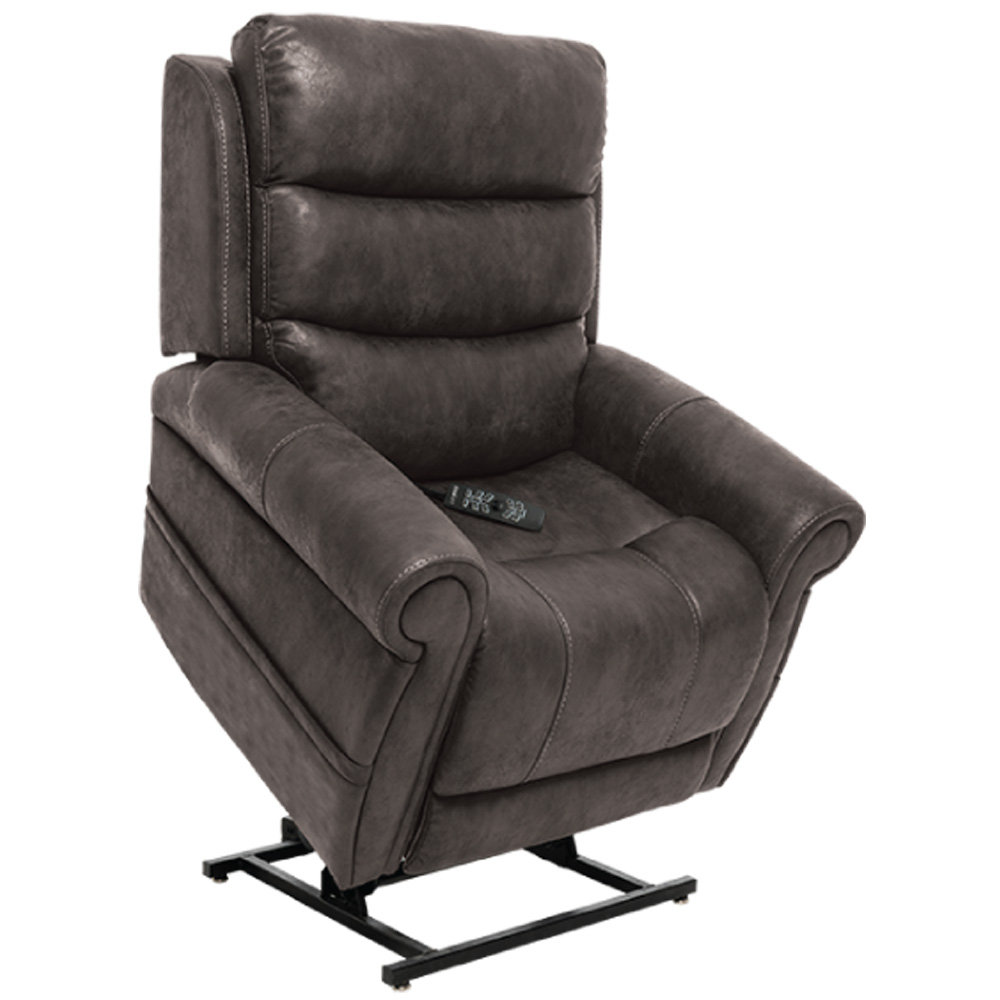 Grey lift chair with lumbar support